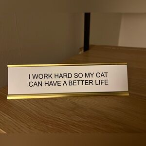 Gold and White Cat Lover Desk Sign